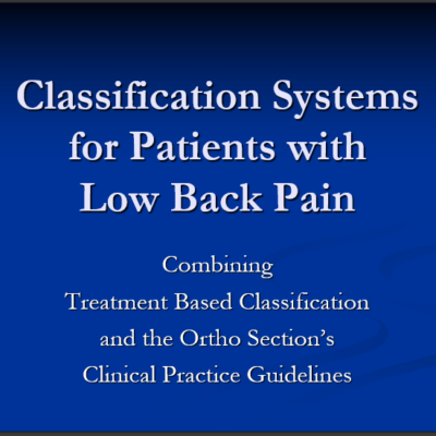 Classification Systems for Patients with Low Back Pain